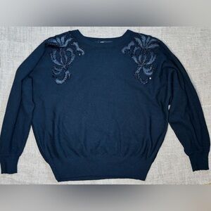 Vintage Oleg Cassini Black Beaded Sweater Size Small Whimsigoth Goth Core